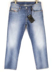 DIESEL D-Mihtry 009NF vyriški džinsai W32/L30 mėlyni, tiesūs, skalbti, tamprūs su sagomis 