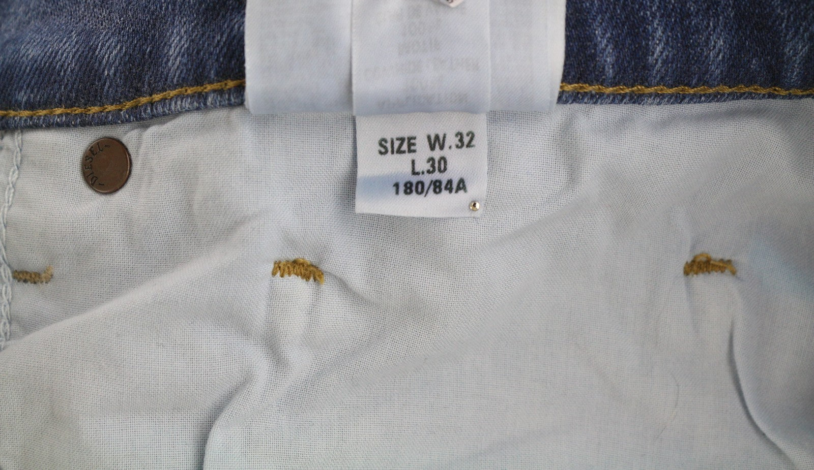 DIESEL D-Mihtry 009NF vyriški džinsai W32/L30 mėlyni, tiesūs, skalbti, tamprūs su sagomis 