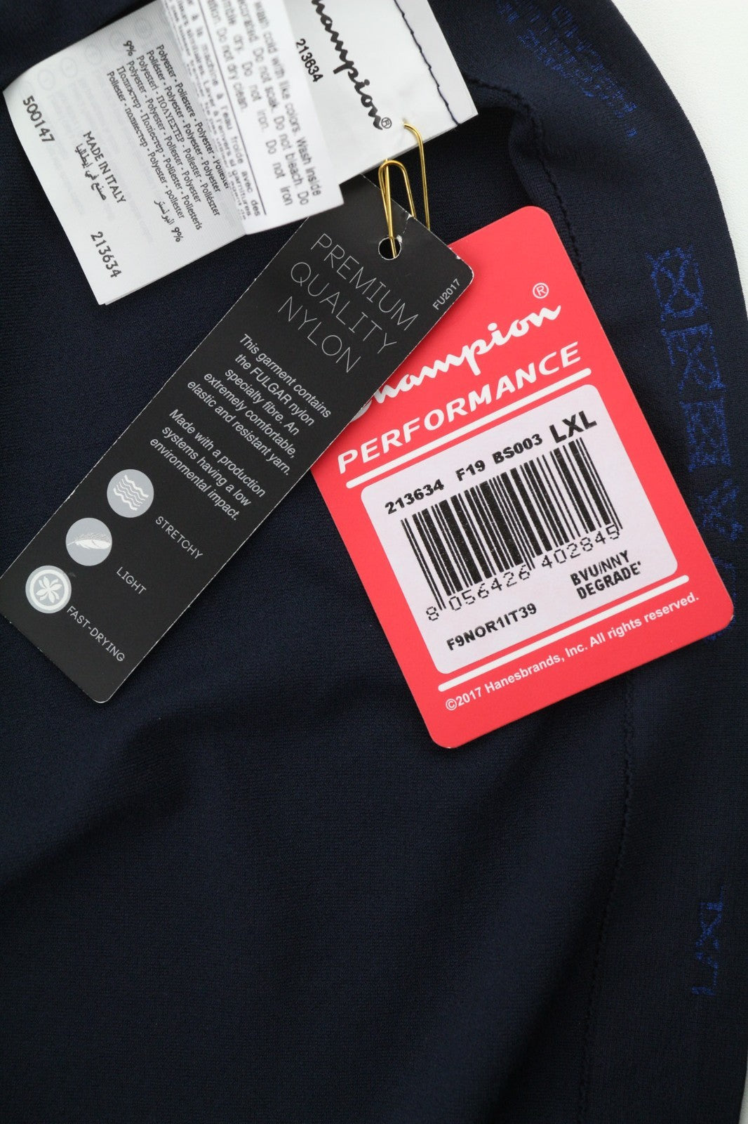 CHAMPION vyriški L/XL dydžio mėlyni tamprūs ilgomis rankovėmis sportiniai marškinėliai su logotipu 