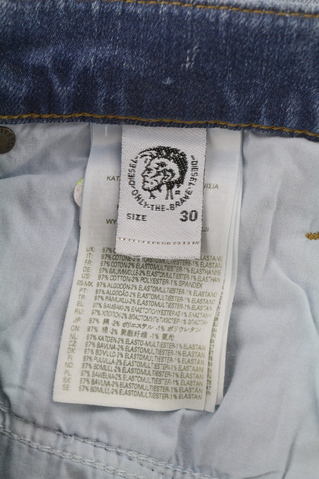 DIESEL D-Mihtry 009NF vyriški džinsai W30/L30 mėlyni, tiesaus kirpimo, tamprūs su sagomis 