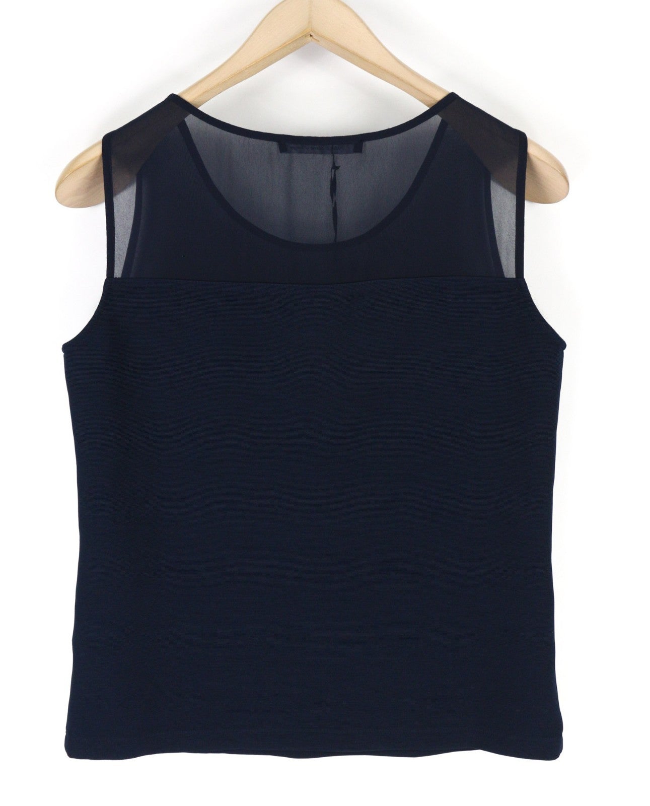 BLEU BLANC ROUGE Women's 38 Navy Stretch Sleeveless Round Neck Detailed Top