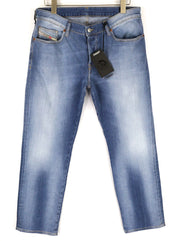 DIESEL D-Mihtry 009NF vyriški džinsai W34/L30 mėlyni, tiesaus kirpimo, tamprūs su sagomis 