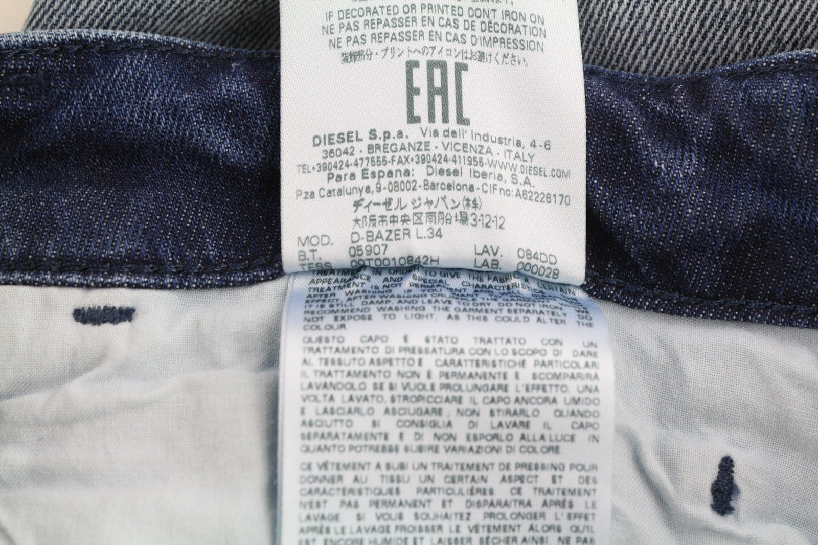 DIESEL D-Bazer 084DD vyriški džinsai W29/L34 mėlyni, siaurėjantys, tamprūs, dirbtinio atspalvio. 