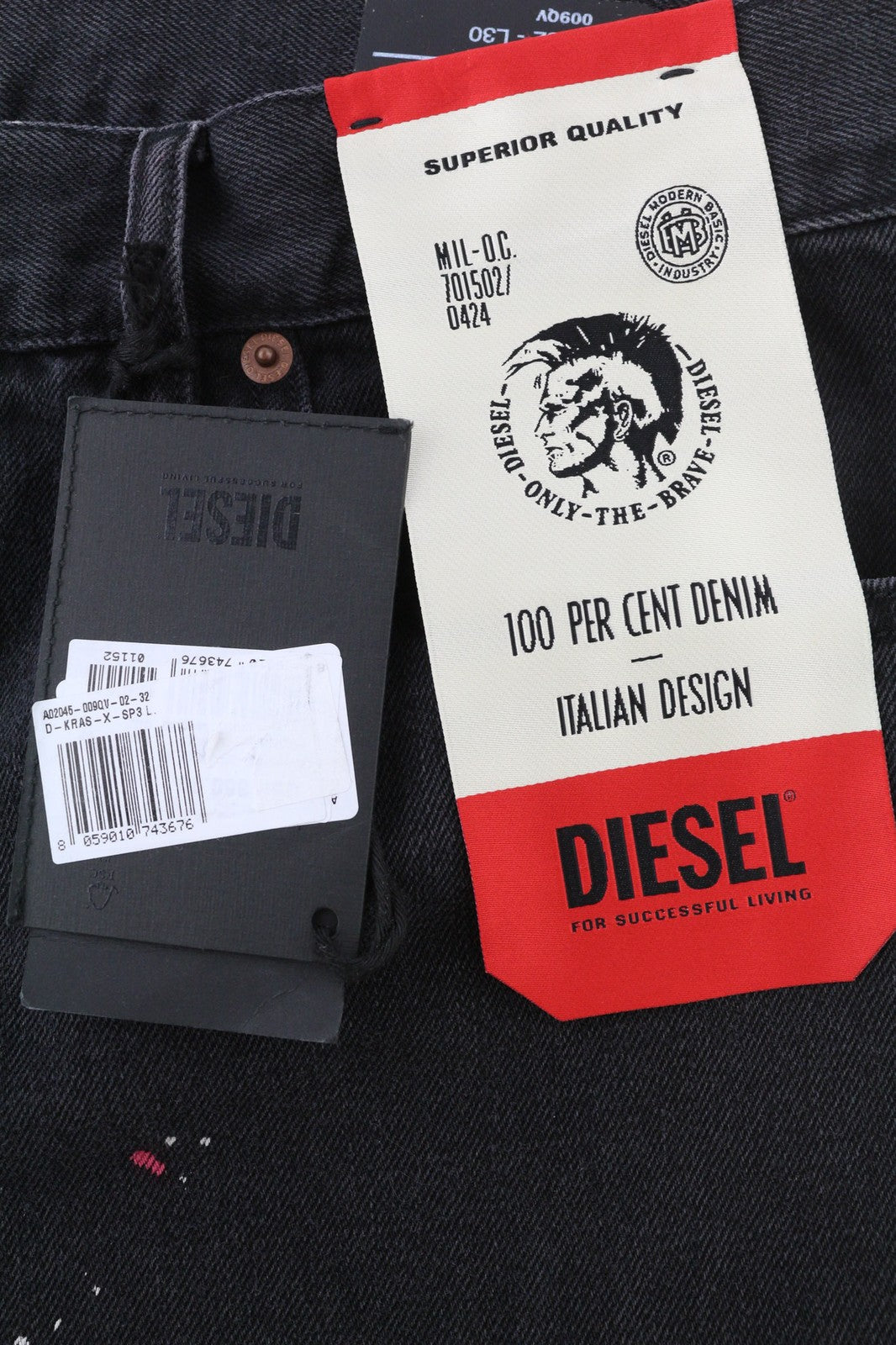 DIESEL D-Kras 009QV vyriški džinsai W32/L30 juodi, prigludę, su sagomis RRP420 