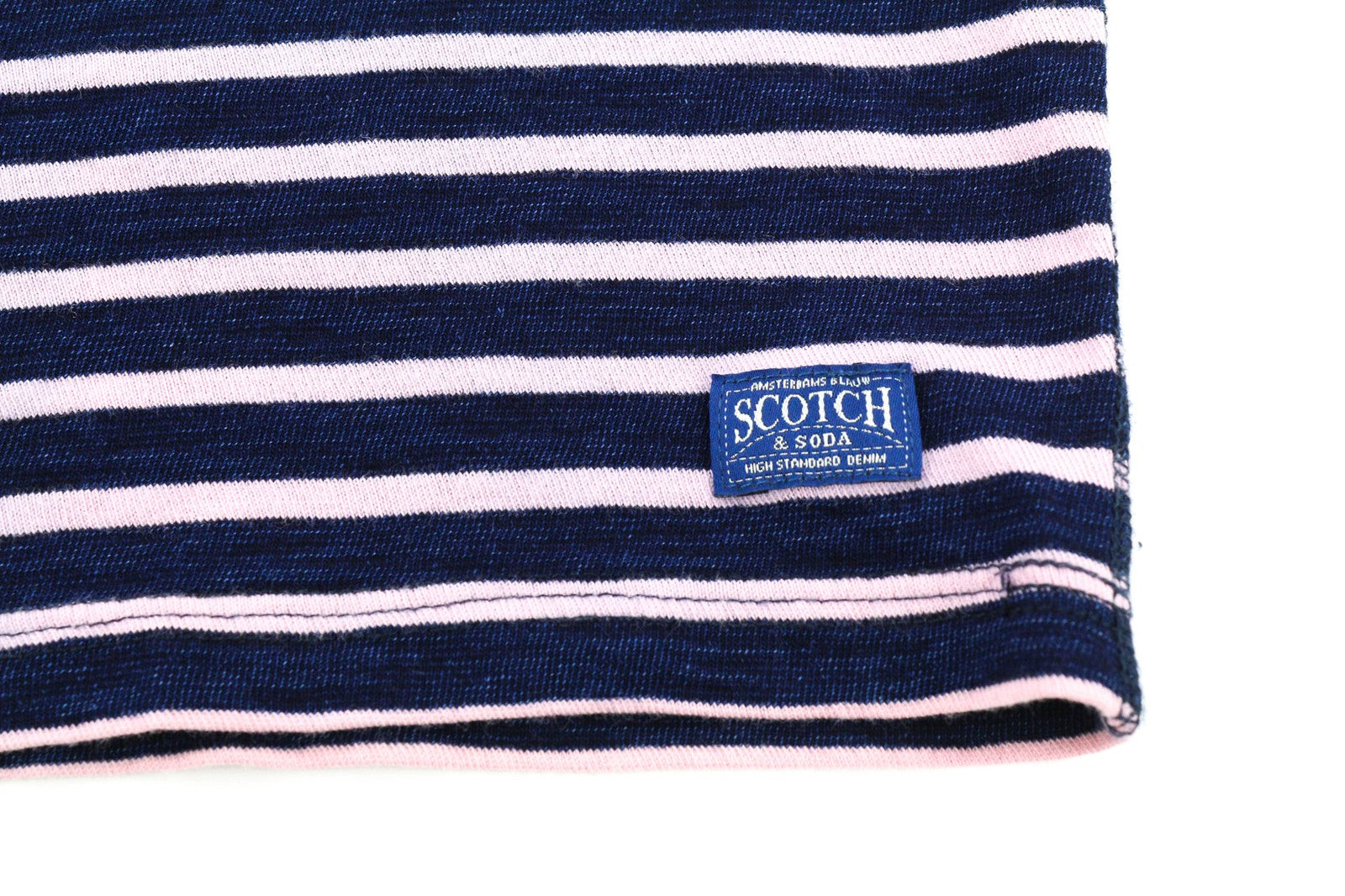 SCOTCH &amp; SODA Ams Blauw vyriški ~L dydžio tamsiai mėlyni dryžuoti trumpomis rankovėmis laisvalaikio marškinėliai 