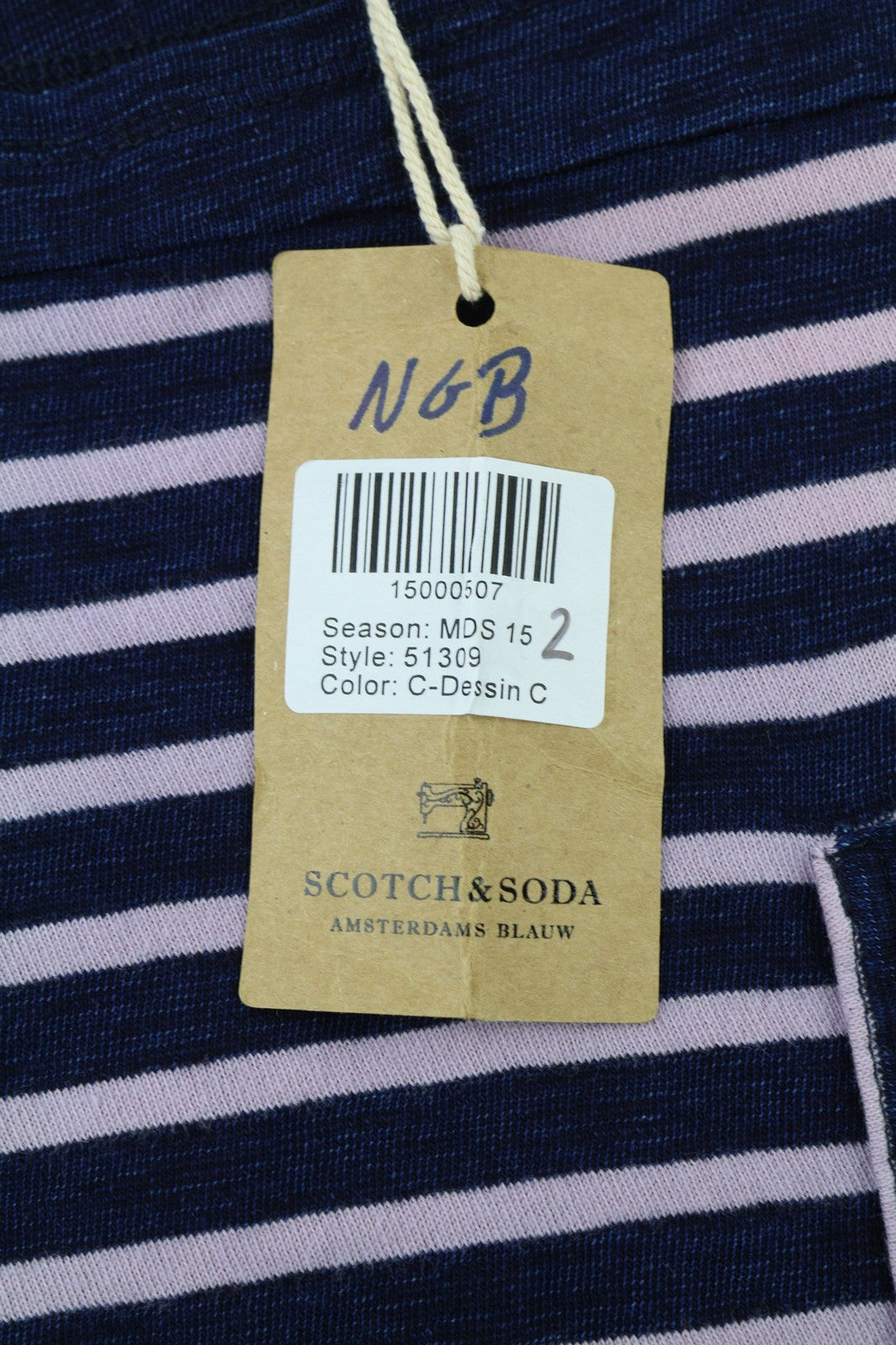 SCOTCH &amp; SODA Ams Blauw vyriški ~L dydžio tamsiai mėlyni dryžuoti trumpomis rankovėmis laisvalaikio marškinėliai 