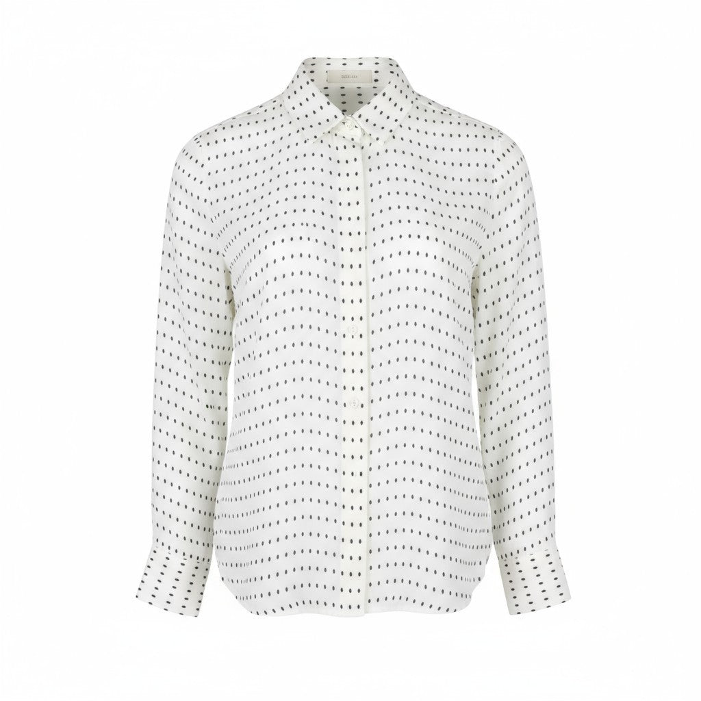 SUISTUDIO Charles moteriški balti taškuoti tamprūs marškinėliai ilgomis rankovėmis, dydis UK10 