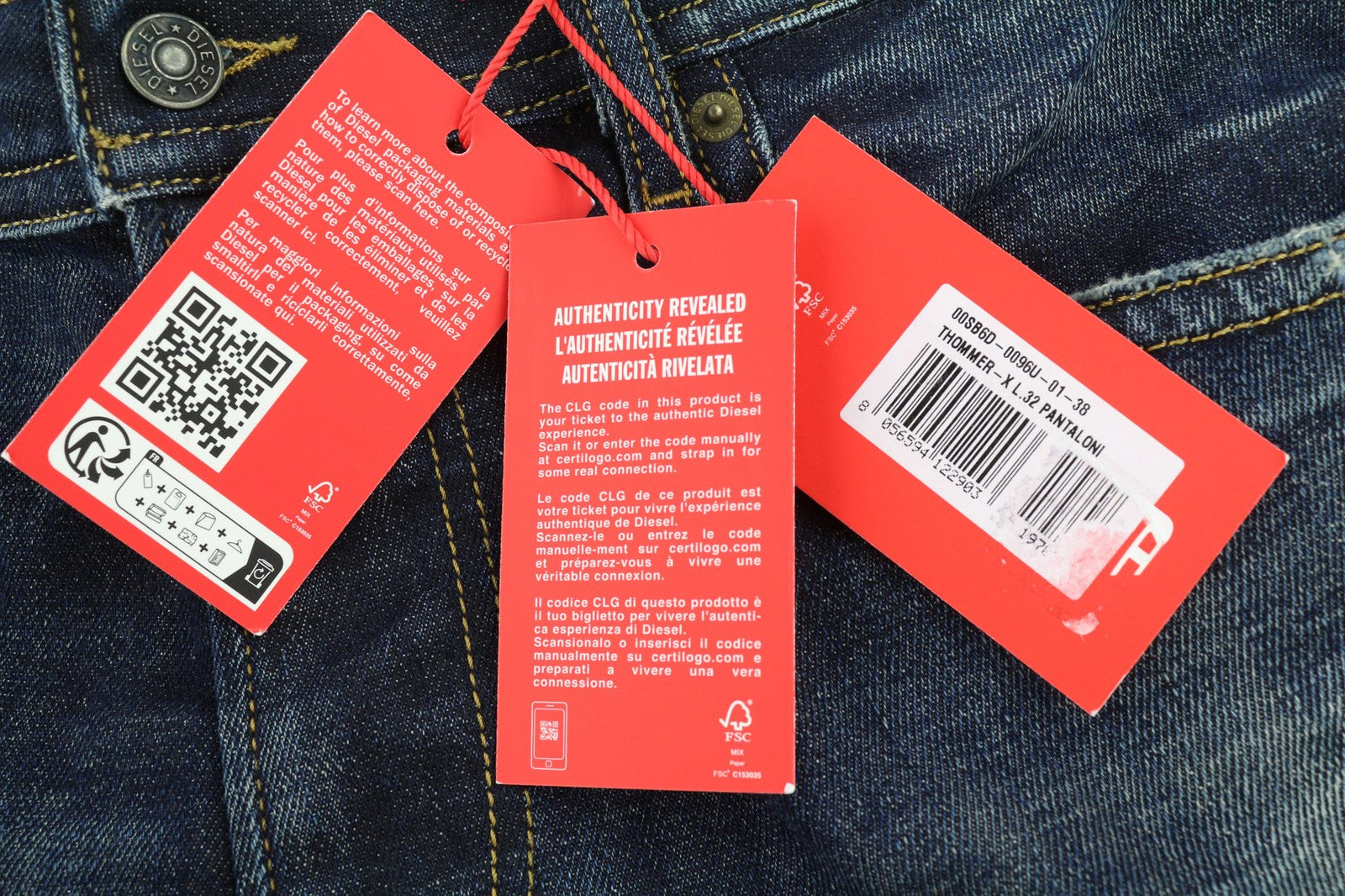 DIESEL Thommer-X 0096U vyriški džinsai W38/L32 mėlyni, skalbti, ploni, su užtrauktuku. 