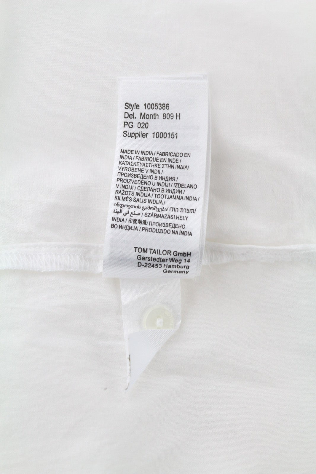 TOM TAILOR moteriški 40 dydžio balti medvilniniai ilgomis rankovėmis marškinėliai su perlų detalių apykakle 