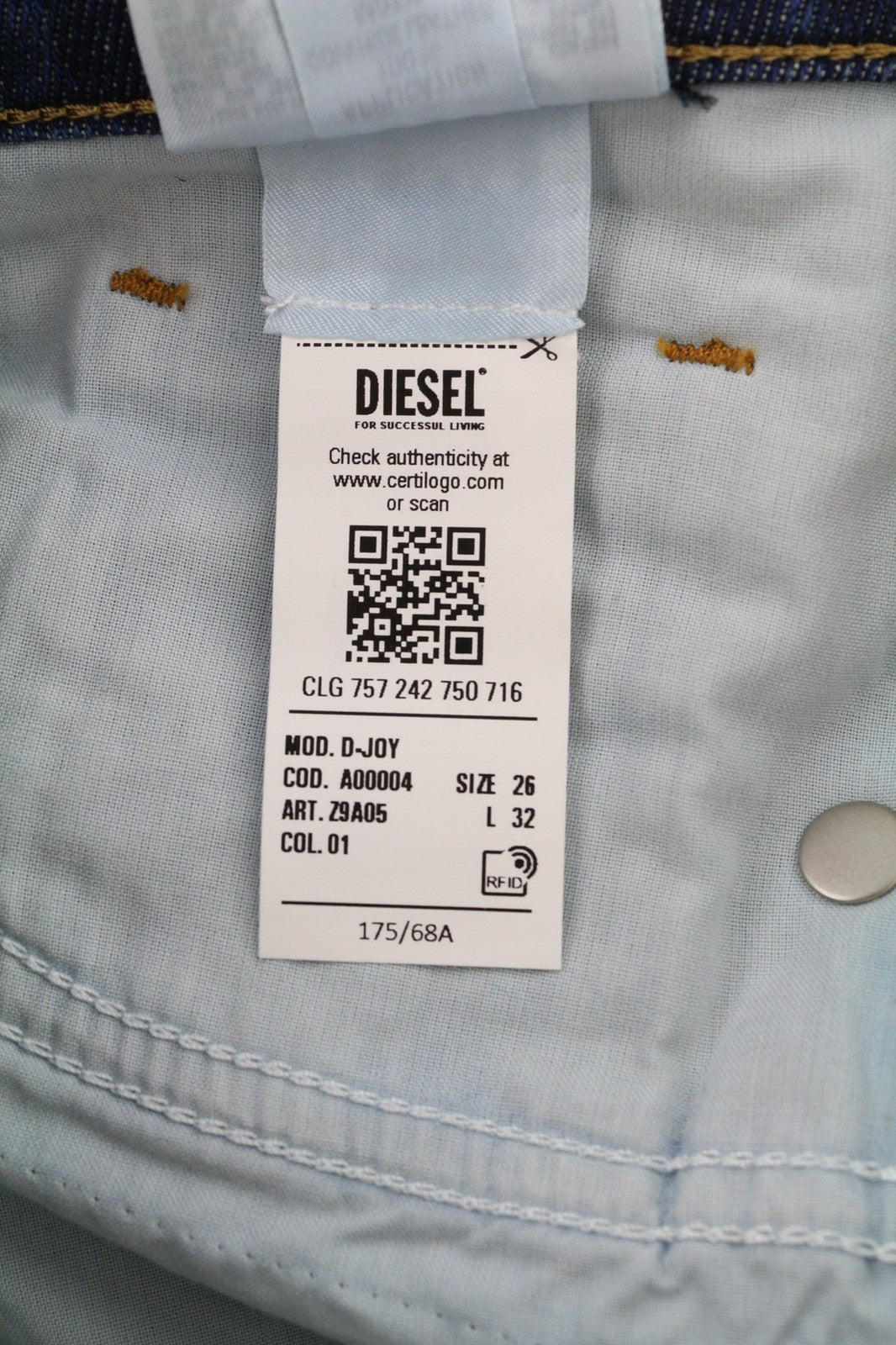 DIESEL D-Joy Z9A05 Women's Jeans W26/L32 Blue Washed Slim Stretch Mid-Rise