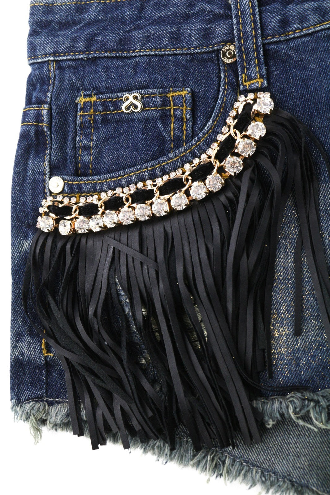 SPARKLE moteriški mėlyni džinsiniai šortai su kutais ir laisvalaikio stiliaus iškirpte 