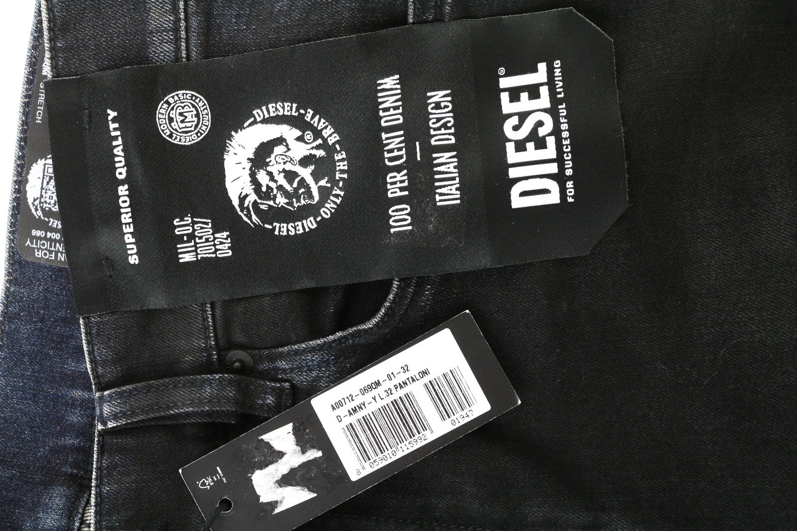 DIESEL D-Amny 069QM vyriški džinsai W32/L32 tamsūs, skalbti, aptempti, tamprūs, su užtrauktuku 