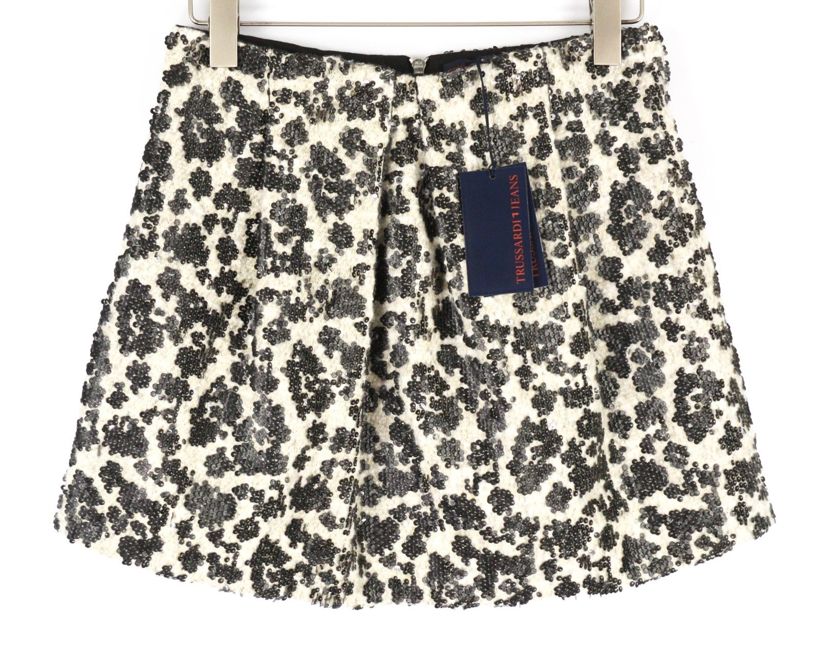 TRUSSARDI JEANS Women's 40 White Pleated Lined Sequin Balloon Mini Skirt