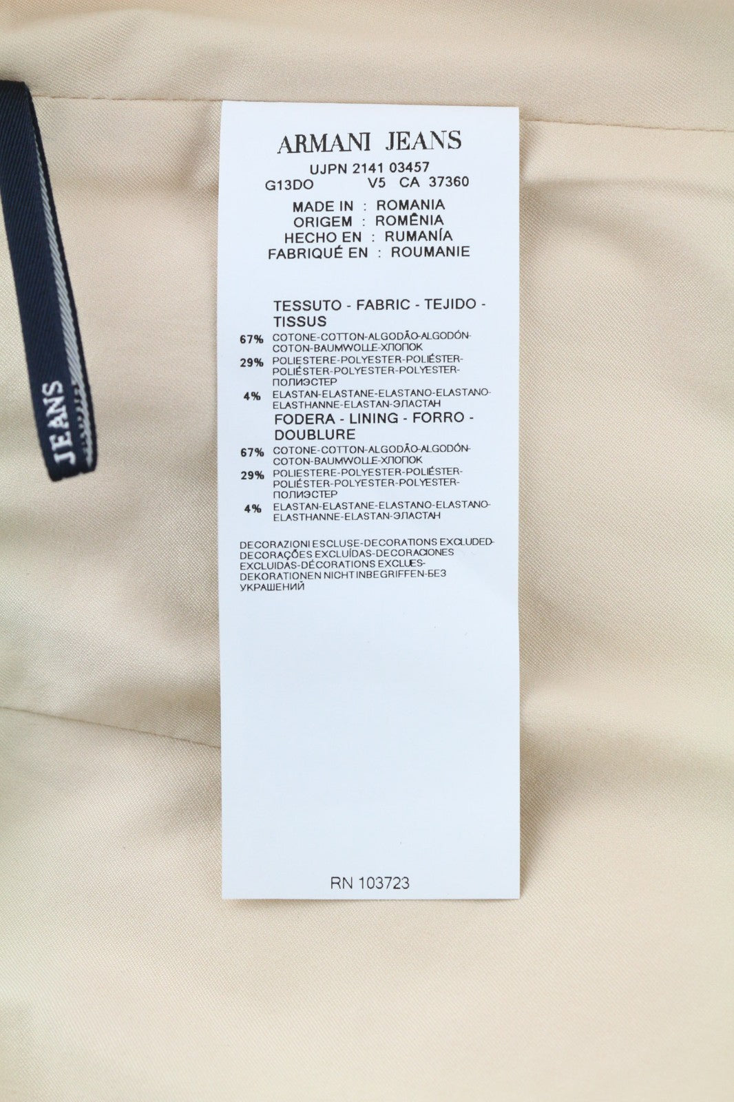 ARMANI JEANS moteriškas EU36 smėlio spalvos kreminės spalvos medvilnės mišinio klasikinis sijonas su užtrauktuku 