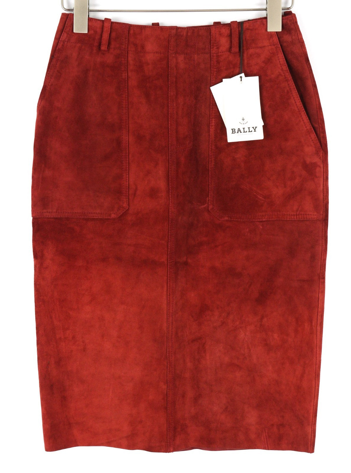 BALLY Women's US8 Brown Calf Leather Suede Lined Pocket Skirt