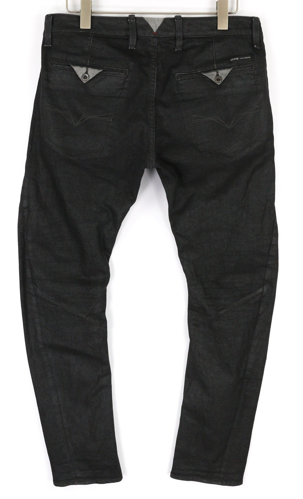 GUESS Tylor vyriški juodi tamprūs medvilniniai susukti ploni džinsai su sagomis 