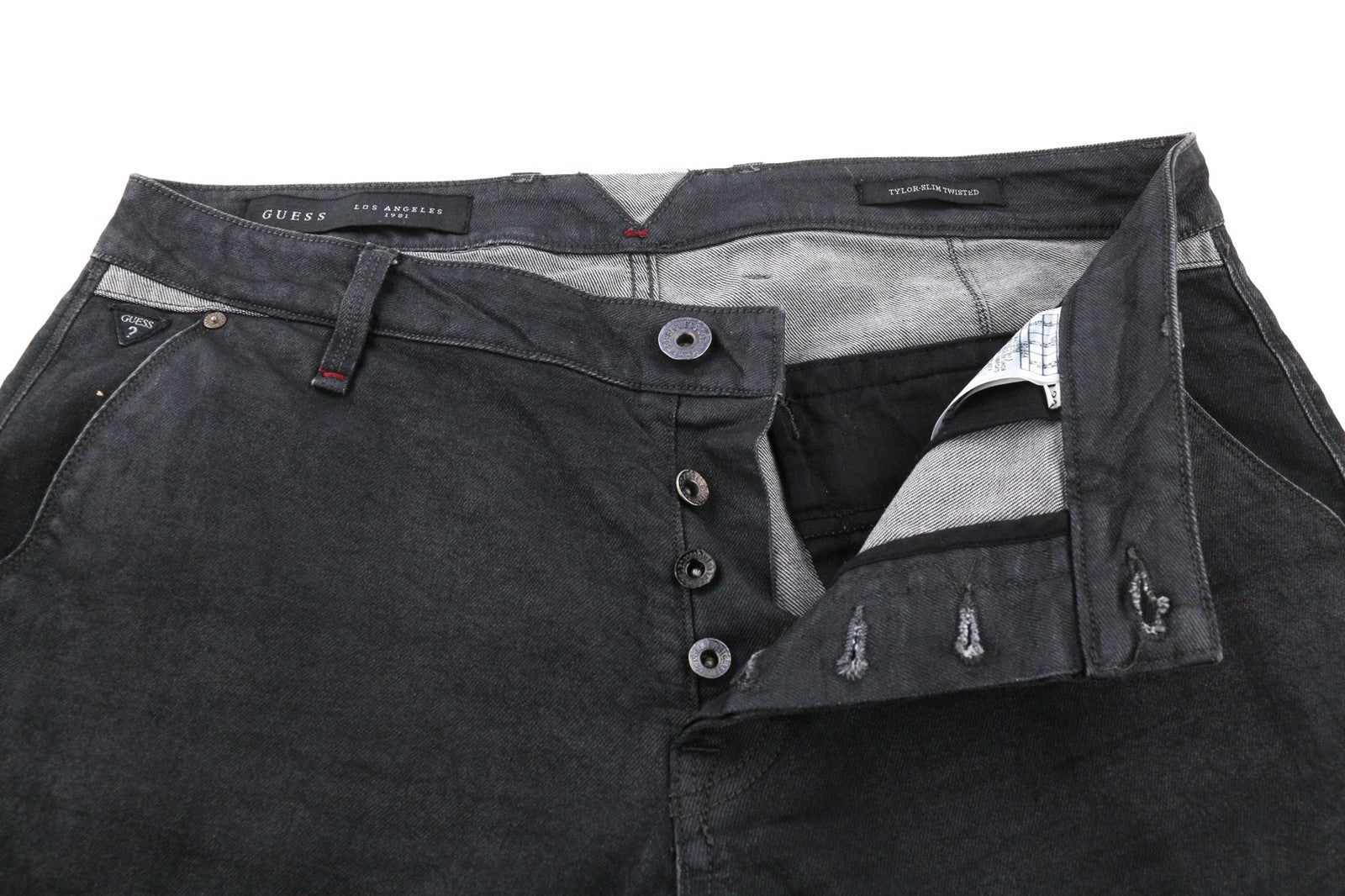GUESS Tylor vyriški juodi tamprūs medvilniniai susukti ploni džinsai su sagomis 