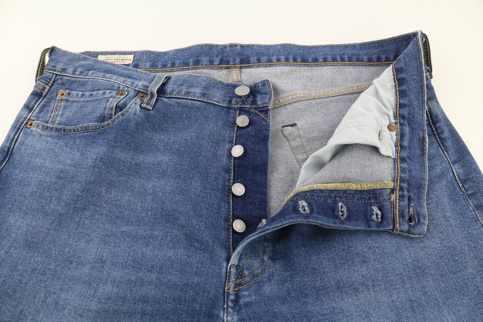 LEVI STRAUSS &amp; CO 501 vyriški W36/L32 mėlyni tamprūs, tiesaus kirpimo, skalbti džinsai 