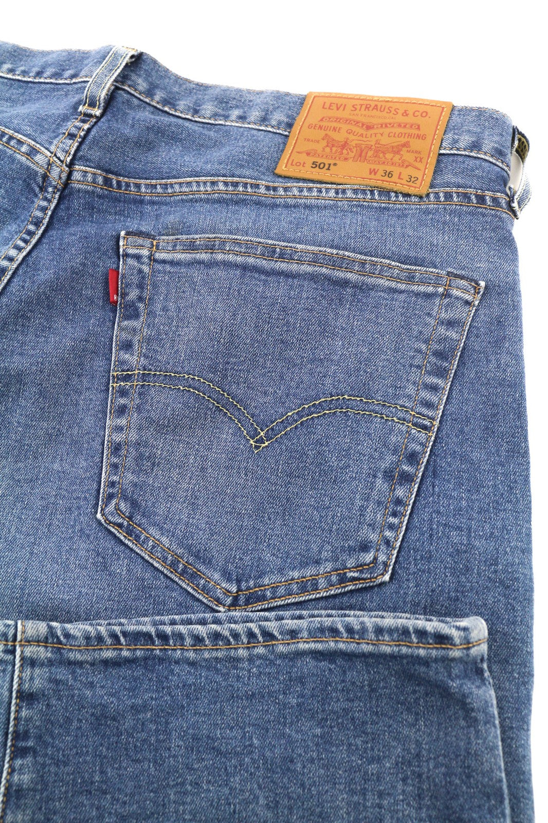 LEVI STRAUSS &amp; CO 501 vyriški W36/L32 mėlyni tamprūs, tiesaus kirpimo, skalbti džinsai 