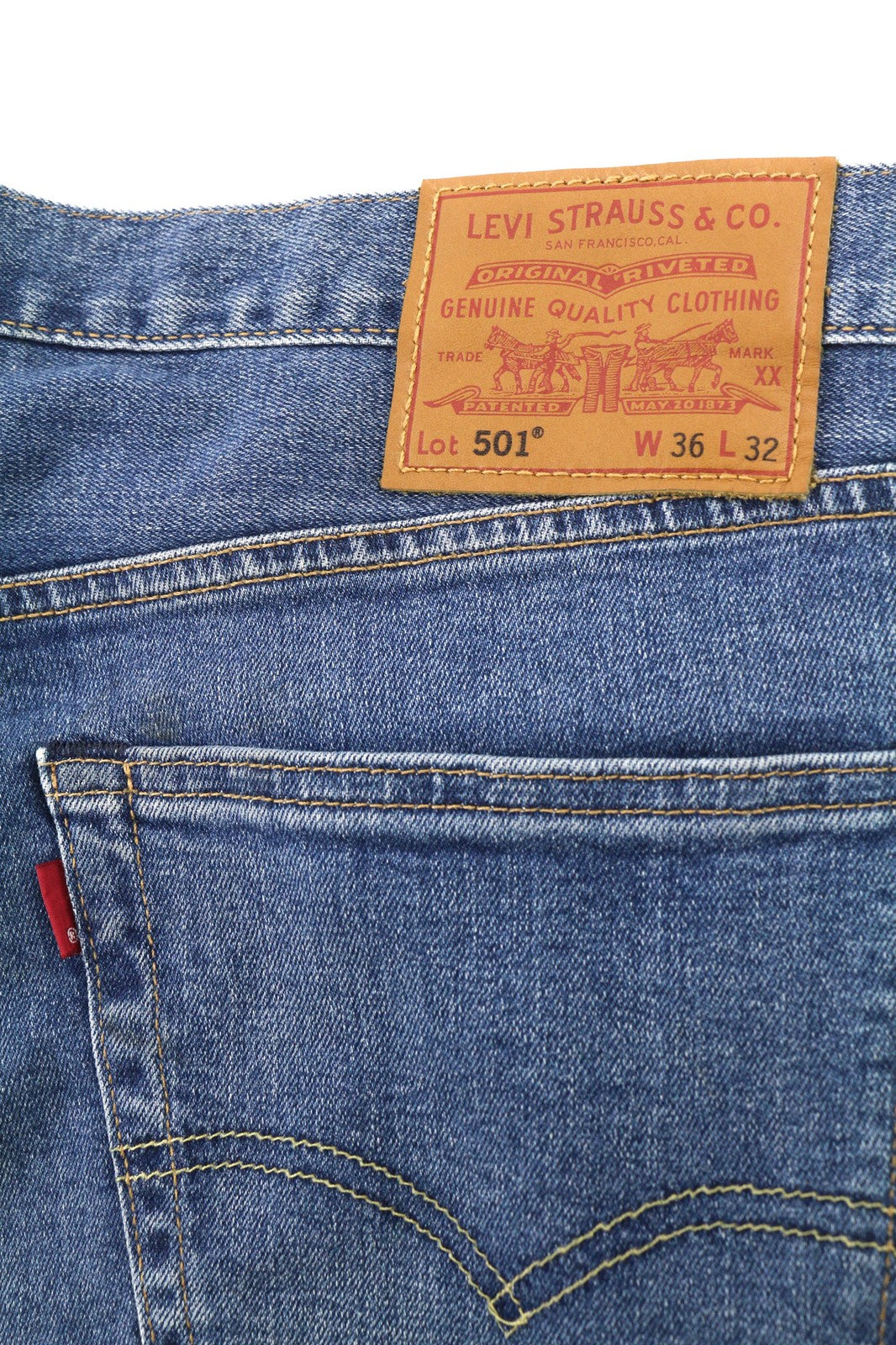 LEVI STRAUSS &amp; CO 501 vyriški W36/L32 mėlyni tamprūs, tiesaus kirpimo, skalbti džinsai 