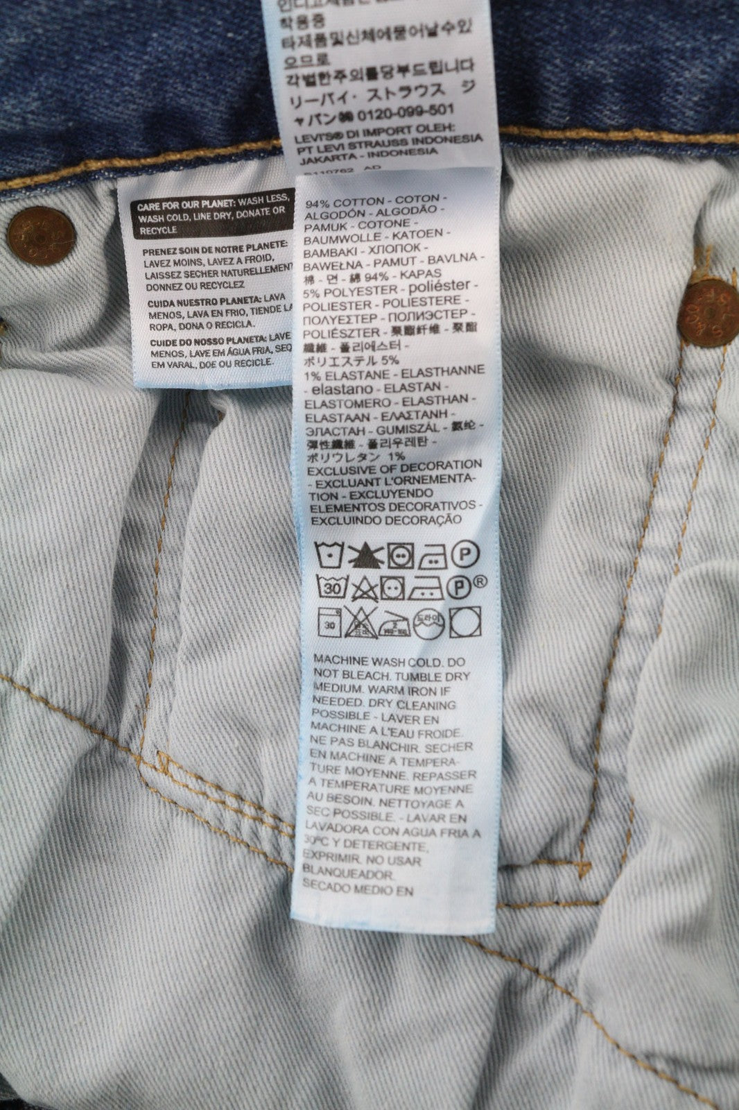 LEVI STRAUSS &amp; CO 501 vyriški W36/L32 mėlyni tamprūs, tiesaus kirpimo, skalbti džinsai 