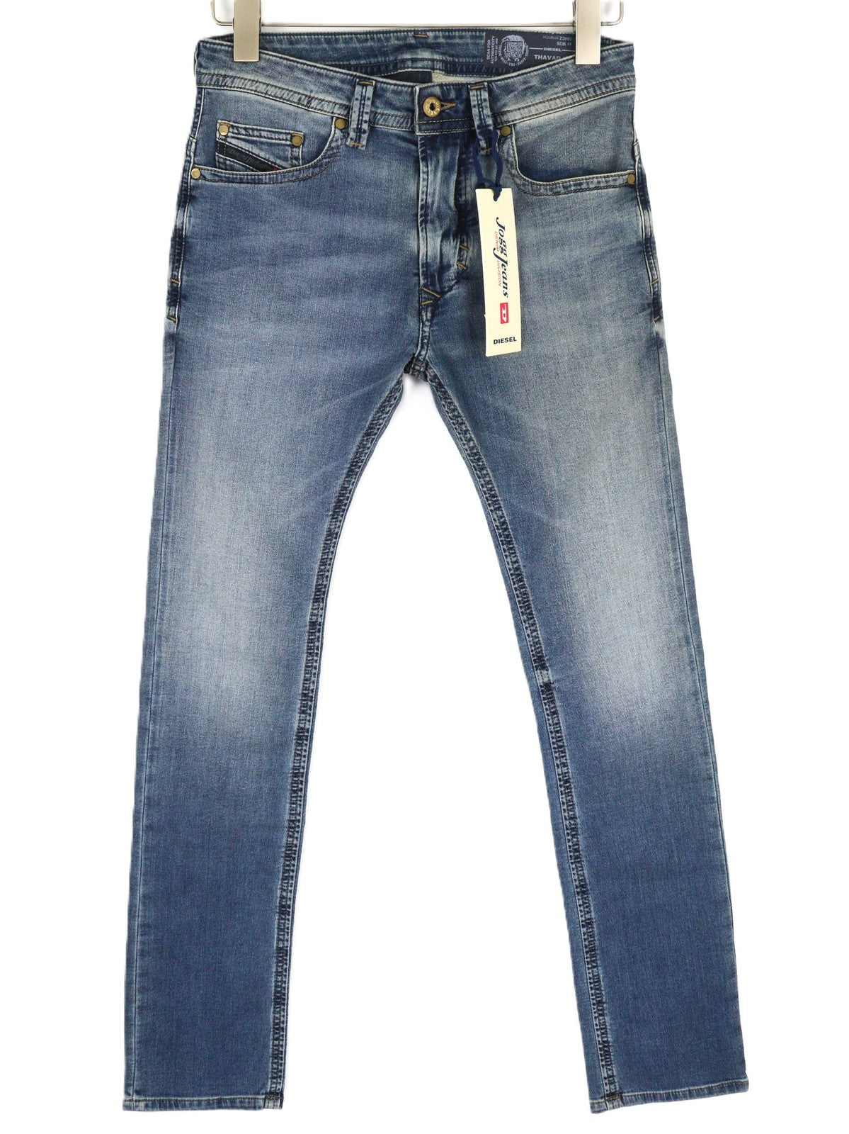 DIESEL Thavar-Ne 084CZ vyriški džinsai W26 Jogg Sweat Slim Fit su skalbtais užtrauktukais, mėlyni 