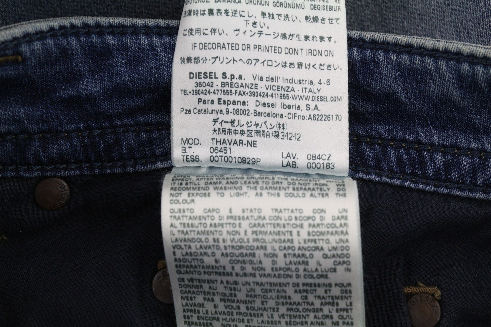 DIESEL Thavar-Ne 084CZ vyriški džinsai W26 Jogg Sweat Slim Fit su skalbtais užtrauktukais, mėlyni 