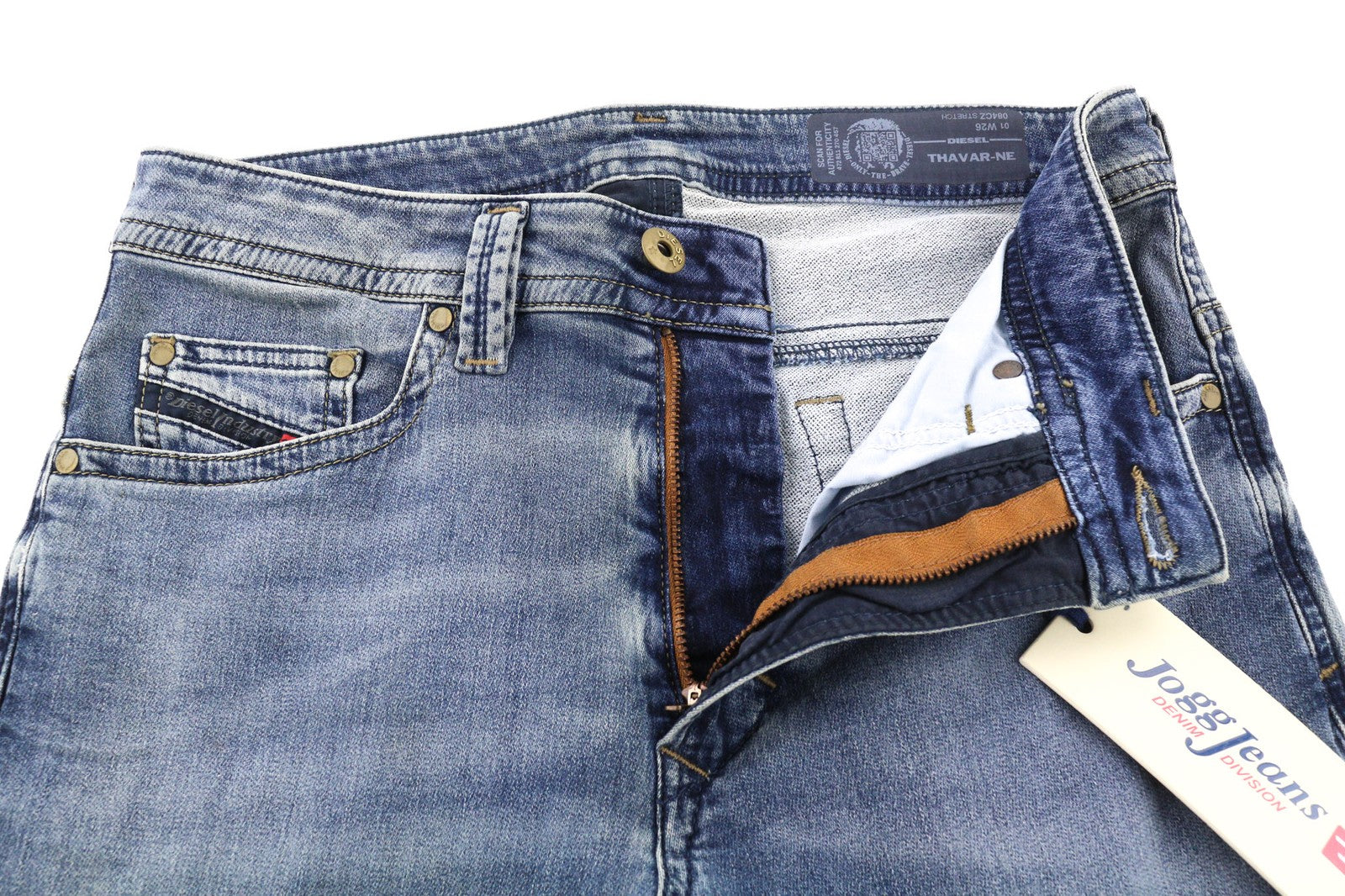DIESEL Thavar-Ne 084CZ vyriški džinsai W26 Jogg Sweat Washed Slim Fit Zip Stretch 