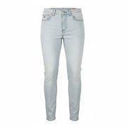 LACOSTE HF2897 moteriški W30 mėlyni skalbtos medvilnės tamprūs ploni siaurėjantys džinsai 