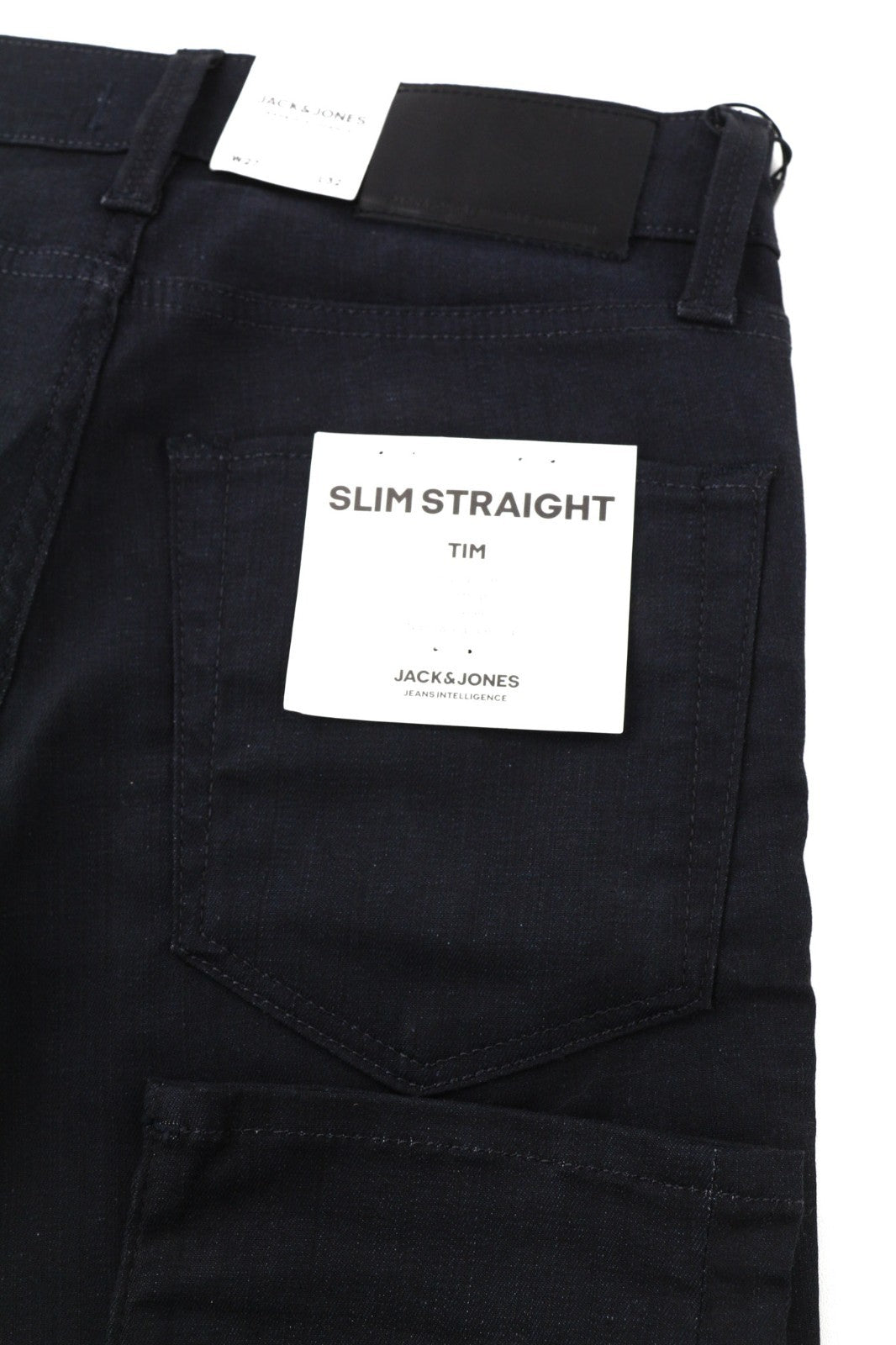 JACK &amp; JONES Tim vyriški W27/L32 juodi medvilniniai tamprūs ploni tiesaus kirpimo džinsai su sagomis 