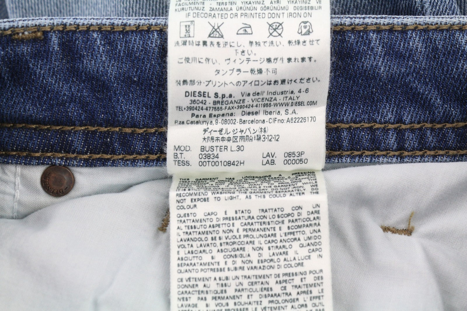 DIESEL Buster 0853P vyriški džinsai W27/L30 mėlyni, skalbti, ploni, siaurėjantys, tamprūs 