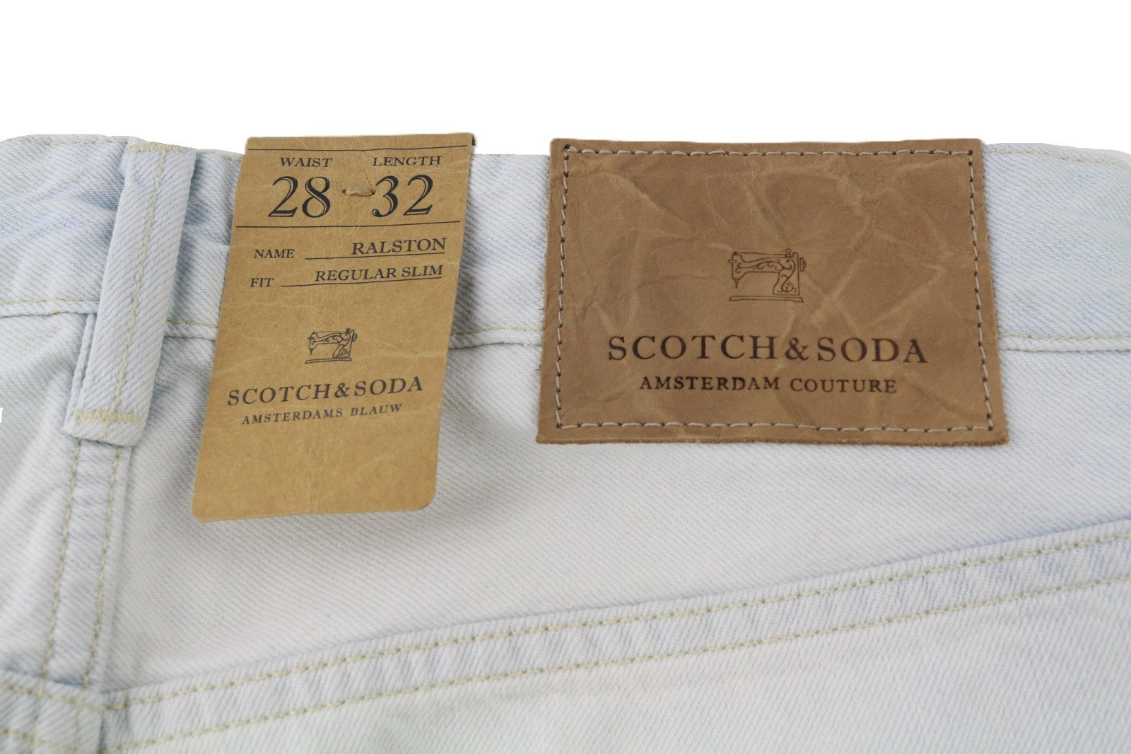SCOTCH &amp; SODA Ralston vyriški šviesiai mėlyni grynos medvilnės įprasto kirpimo džinsai W28/L32 