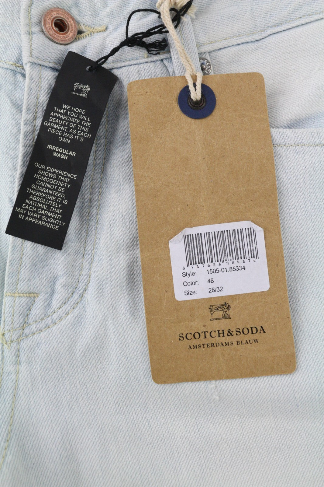 SCOTCH &amp; SODA Ralston vyriški šviesiai mėlyni grynos medvilnės įprasto kirpimo džinsai W28/L32 