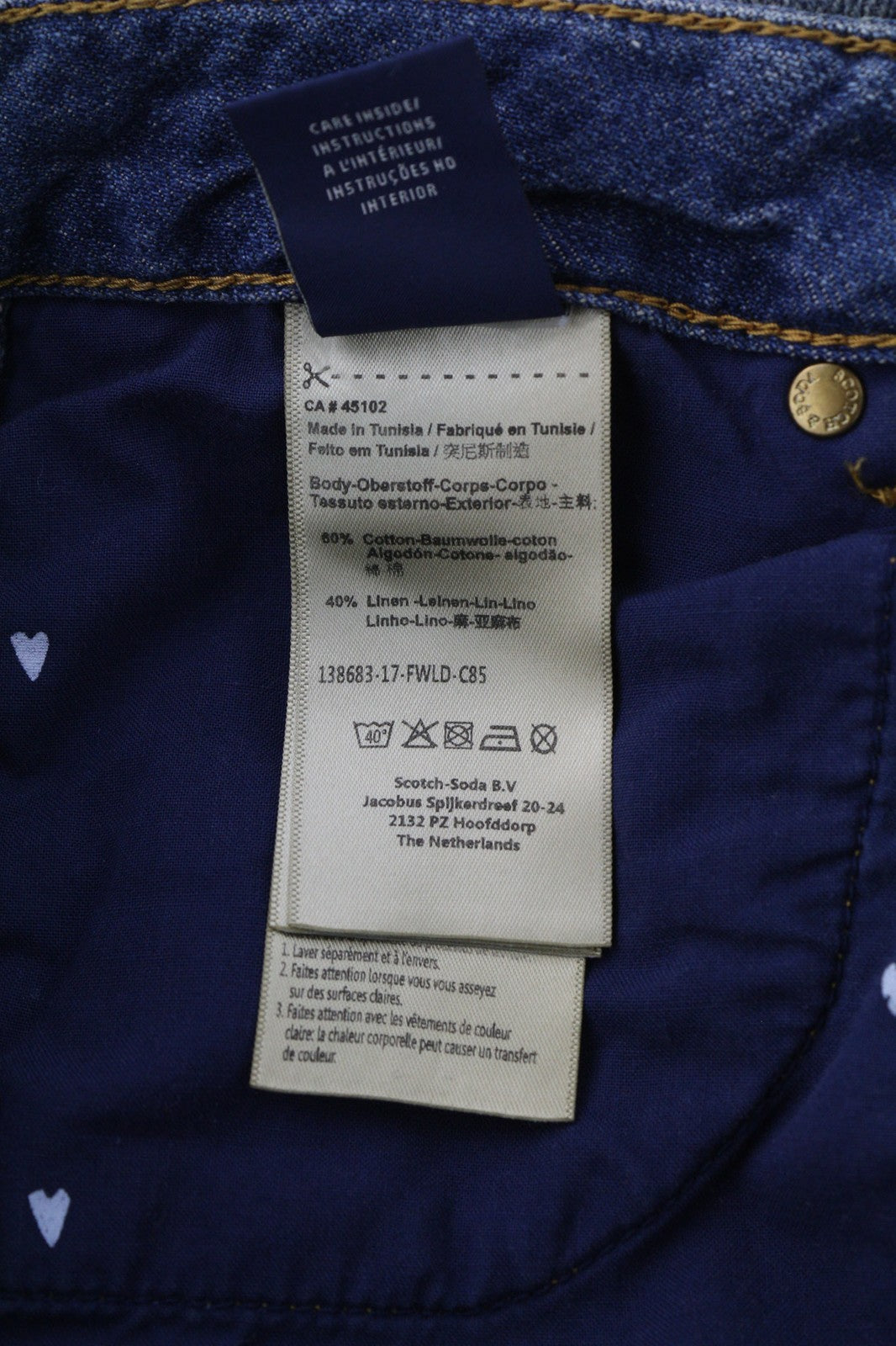 SCOTCH & SODA Bandit Women's W26/L30 Blue Linen Cotton Slim Taper Distress Jeans