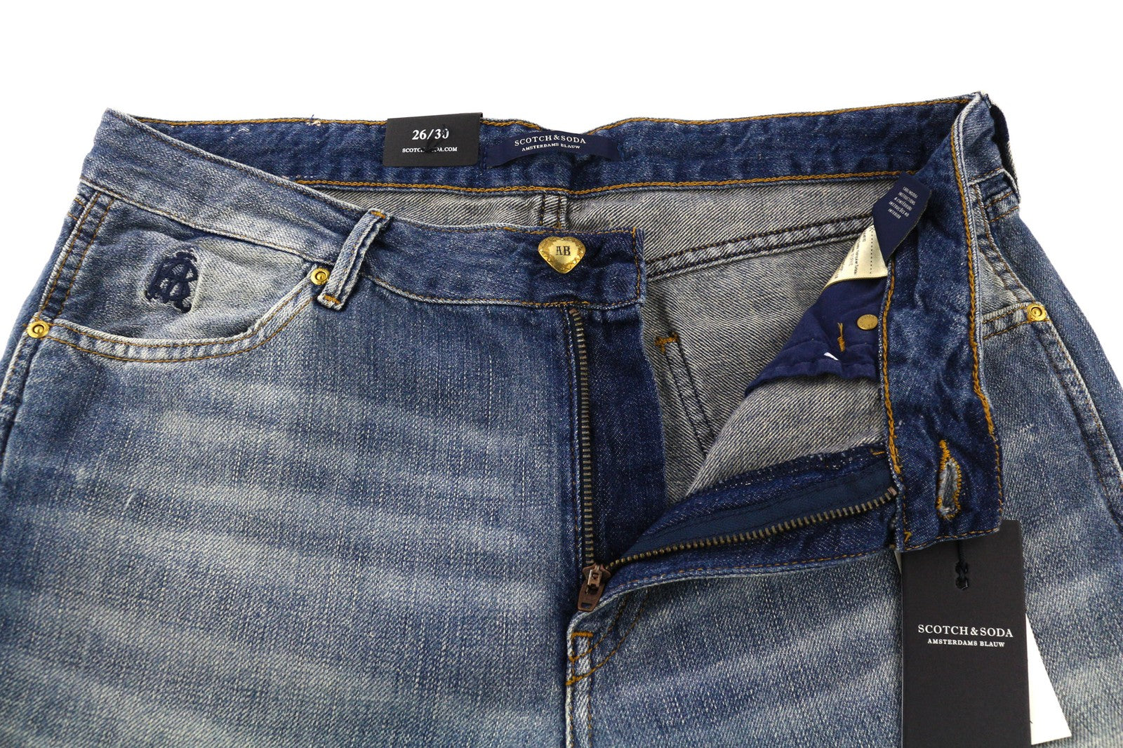 SCOTCH & SODA Bandit Women's W26/L30 Blue Linen Cotton Slim Taper Distress Jeans