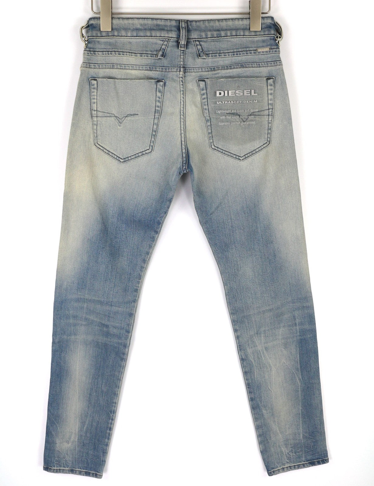 DIESEL D-Bazer 081AP vyriški mėlyni W27/L32 skalbti siaurėjantys tamprūs džinsai 