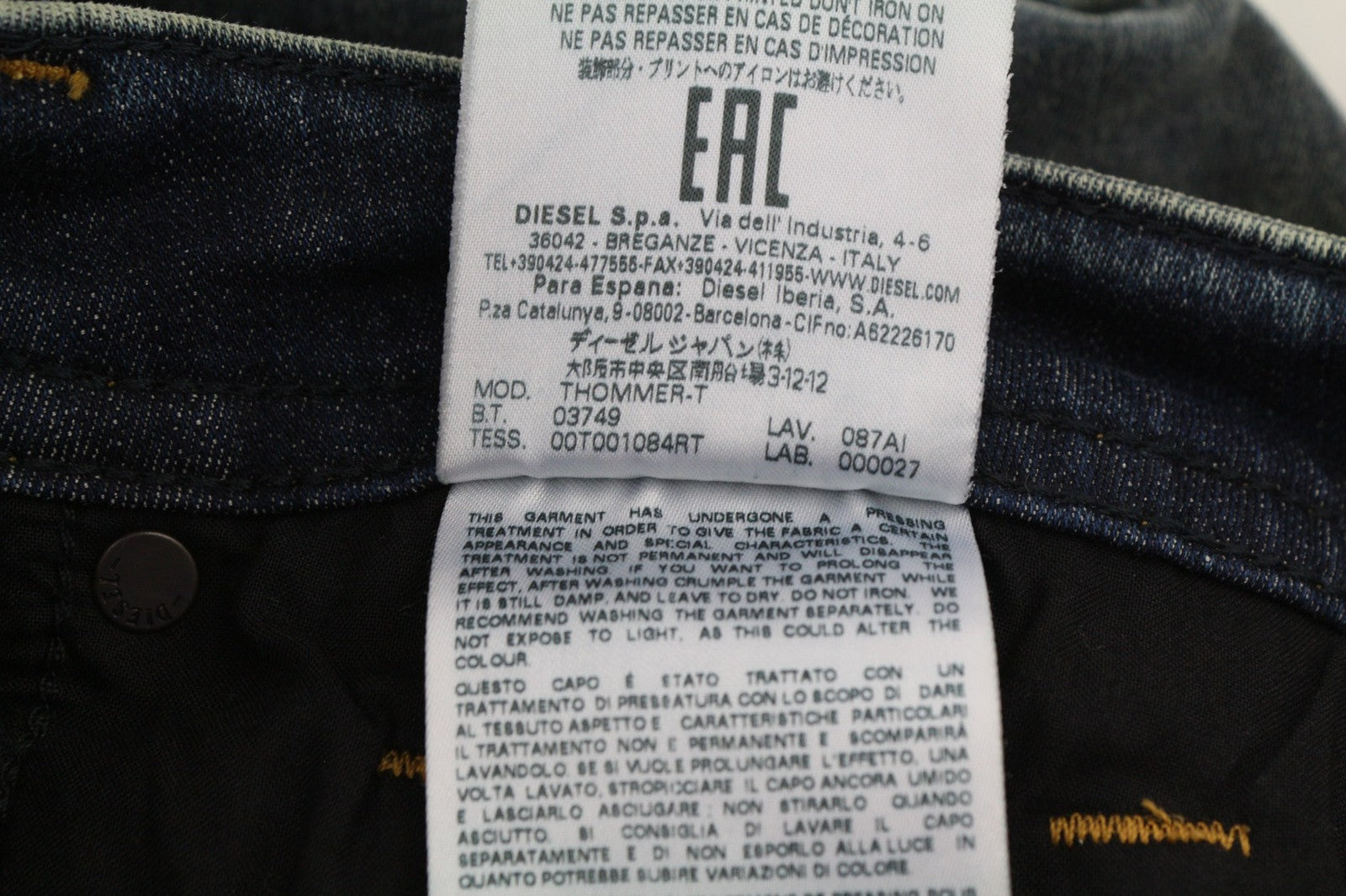 DIESEL Thommer-T 087AI vyriški džinsai W27 Jogg Sweat Slim Fit skalbta mėlyna 