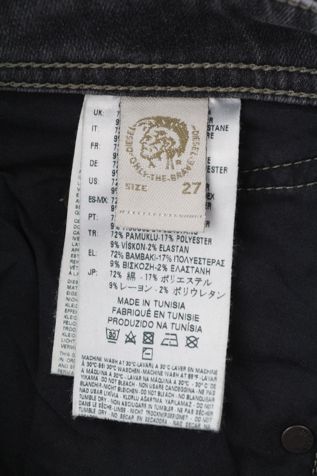 DIESEL Belther 0673P vyriški džinsai W27/L30 Slim Taper su dirbtinio atspalvio sagomis 