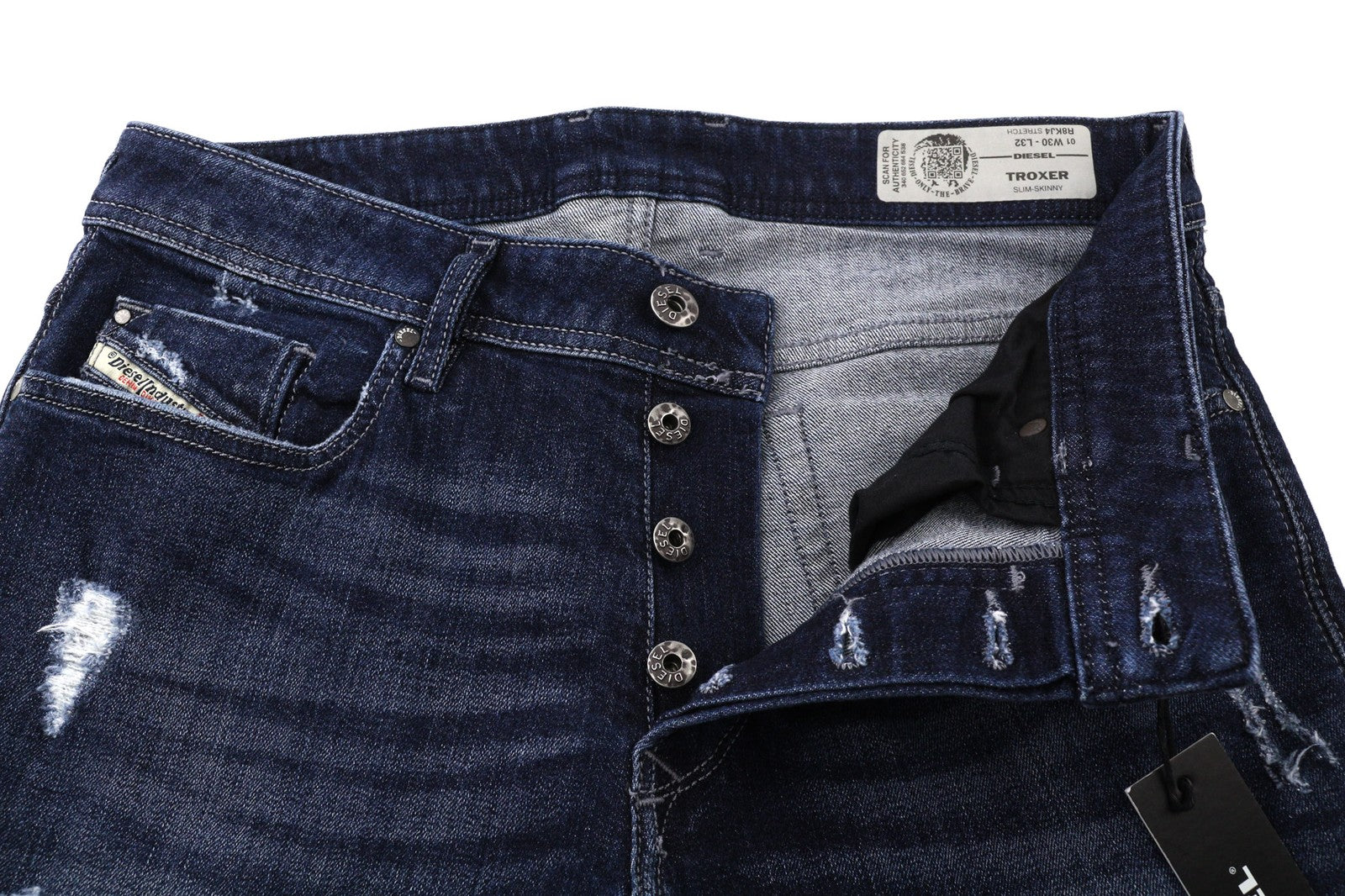 DIESEL Troxer R8KJ4 vyriški džinsai W30/L32 Slim Skinny, skalbtos mėlynos spalvos, dirbtinio intelekto 