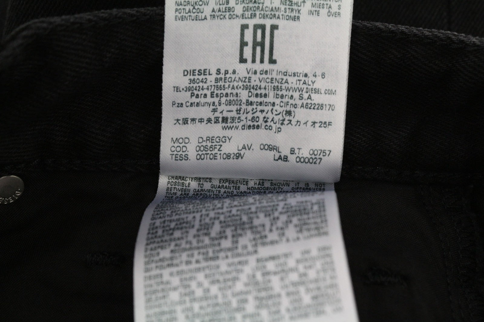 DIESEL D-Reggy 009RL Women's Jeans W28/L30 Black Straight Zip Fly Mid-Rise