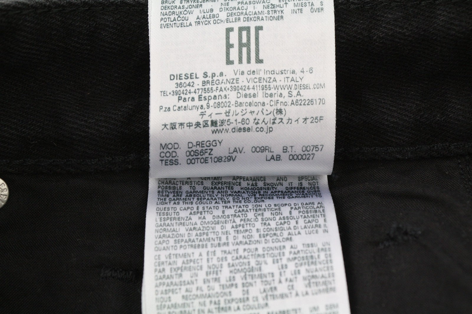 DIESEL D-Reggy 009RL Women's Jeans W29/L30 Black Regular Straight Zip Fly