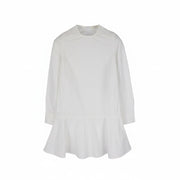 SUISTUDIO Dylan moteriška suknelė, UK6, balta, medvilninė, apvali apykaklė, ilgomis rankovėmis, trumpa, su logotipu. 