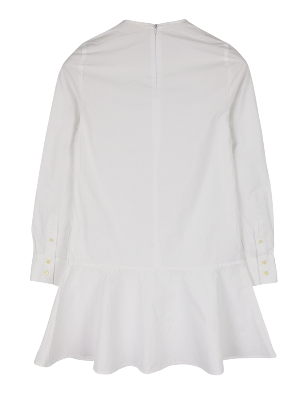 SUISTUDIO Dylan moteriška suknelė, UK6, balta, medvilninė, apvali apykaklė, ilgomis rankovėmis, trumpa, su logotipu. 