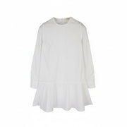 SUISTUDIO Dylan moteriška suknelė UK10 balta medvilninė ilgomis rankovėmis apvali apykakle trumpi logotipai 