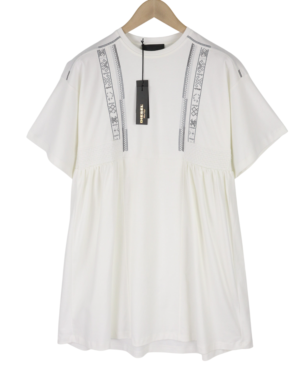 DIESEL Bgtih Women's Dress XS Black Gold Embroidered Crew Short Sleeve Mini