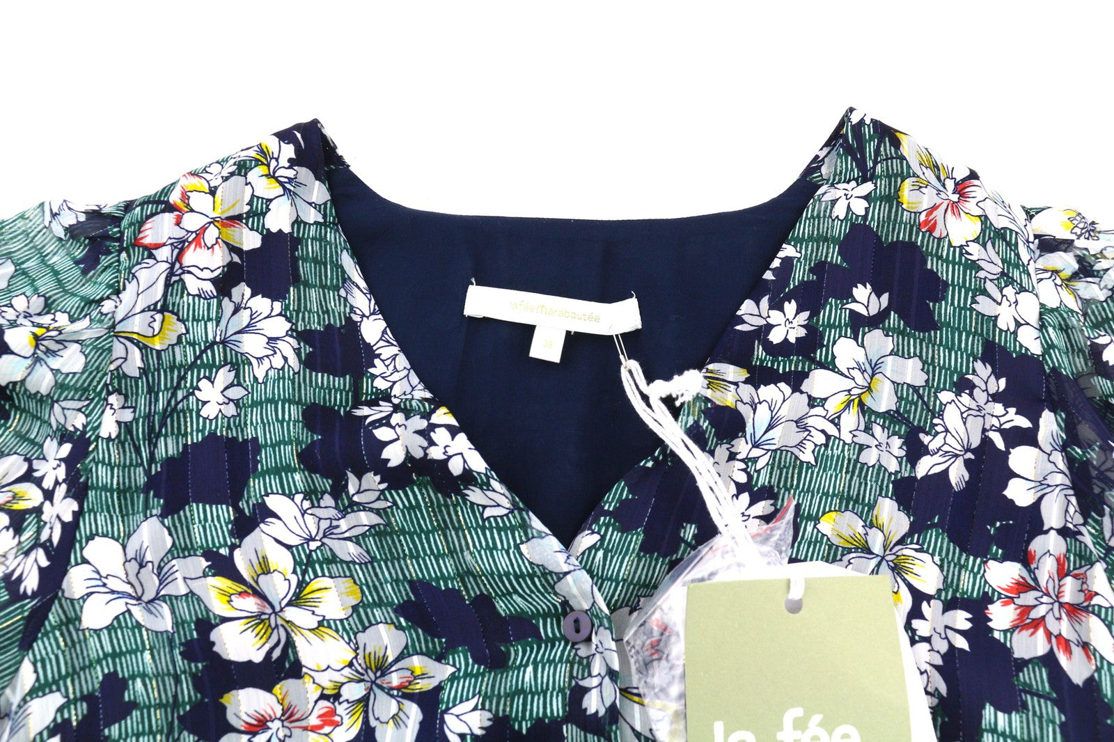 LA FE MARABOUTE moteriška suknelė, 38 cm, gėlėta, V formos iškirpte, trumpomis rankovėmis, sagomis. 