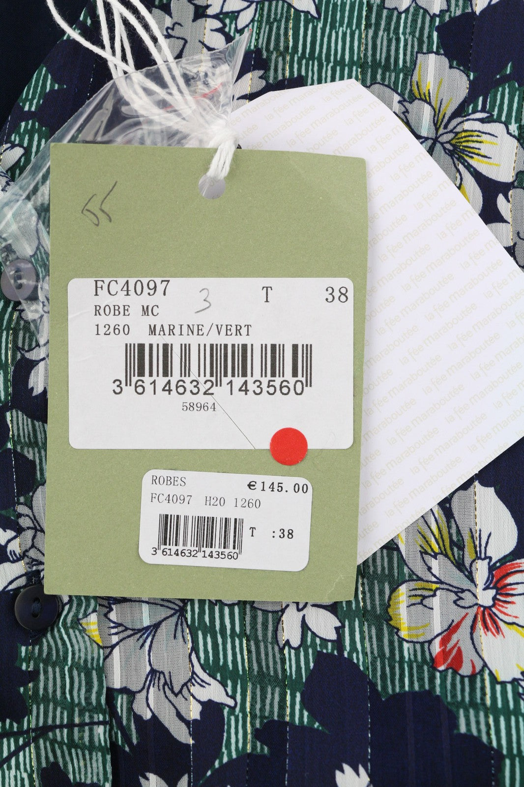 LA FE MARABOUTE moteriška suknelė, 38 cm, gėlėta, V formos iškirpte, trumpomis rankovėmis, sagomis. 