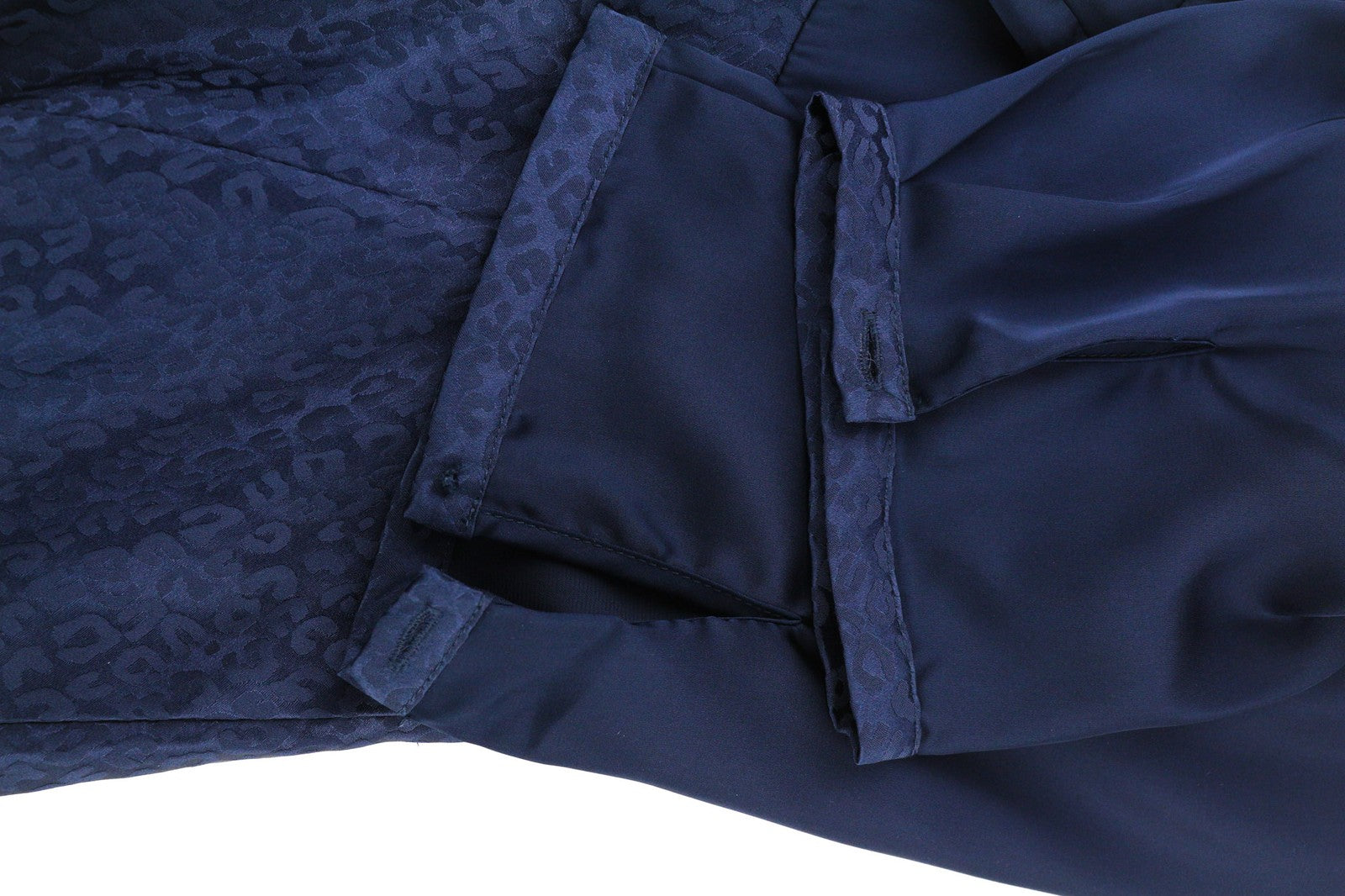 ONE STEP Ikks moteriška suknelė, 38 cm, tamsiai mėlyna, šilko mišinio, su 3/4 rankovėmis, užtrauktuku ir raštu. 