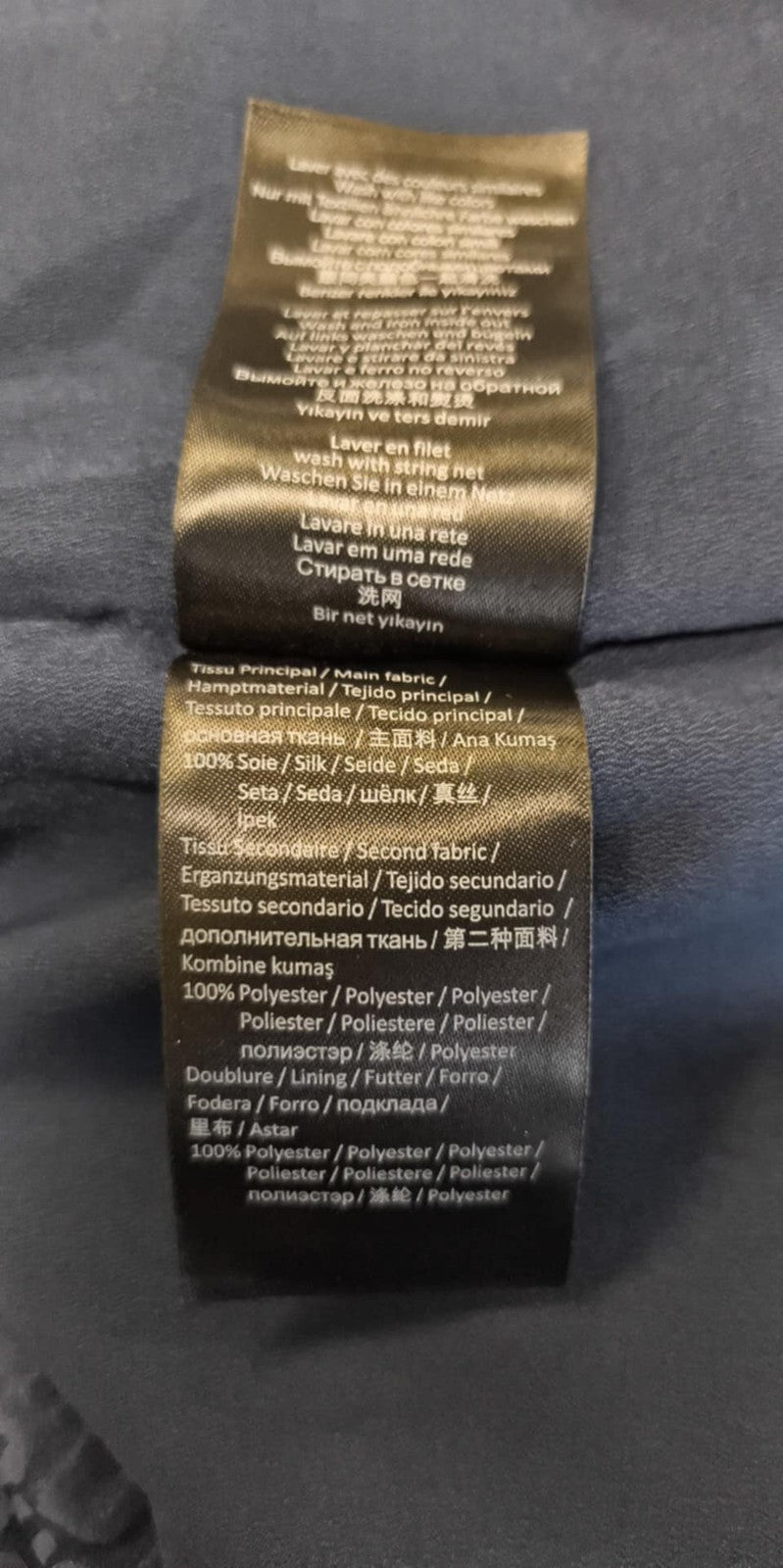 ONE STEP Ikks moteriška suknelė, 38 cm, tamsiai mėlyna, šilko mišinio, su 3/4 rankovėmis, užtrauktuku ir raštu. 