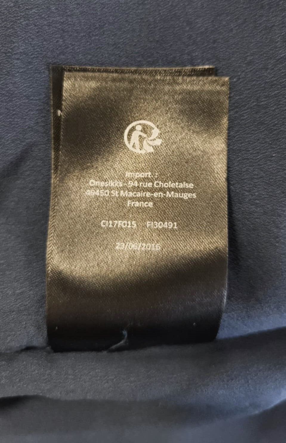 ONE STEP Ikks moteriška suknelė, 38 cm, tamsiai mėlyna, šilko mišinio, su 3/4 rankovėmis, užtrauktuku ir raštu. 